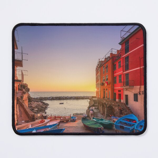 Item preview, Riomaggiore village and boats at sunset. Cinque Terre, Italy designed and sold by Stefano Orazzini.