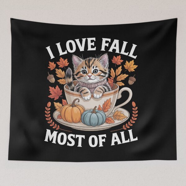 Item preview, I Love Fall Most Of All With Autumn Leaves And Fall Cat designed and sold by Veroniadic.