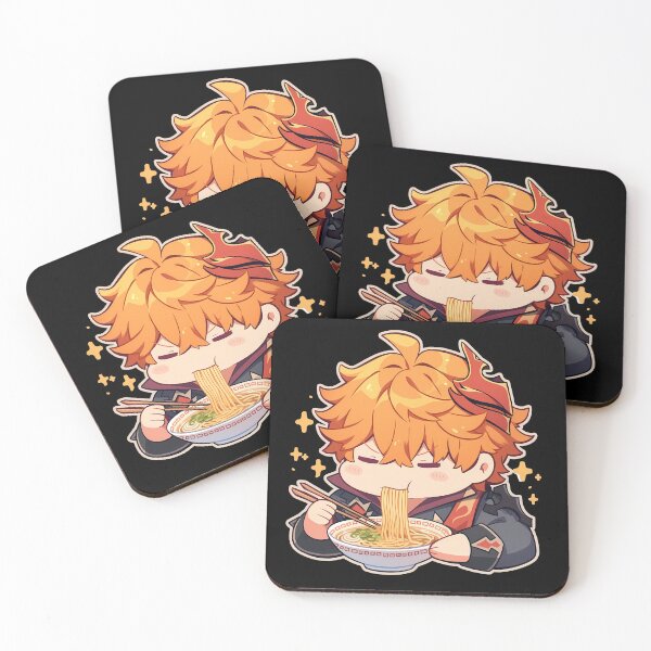 Item preview, Tartaglia Childe Genshin Impact Chibi Boy Eating Warm Ramen Anime designed and sold by Raslbazola.