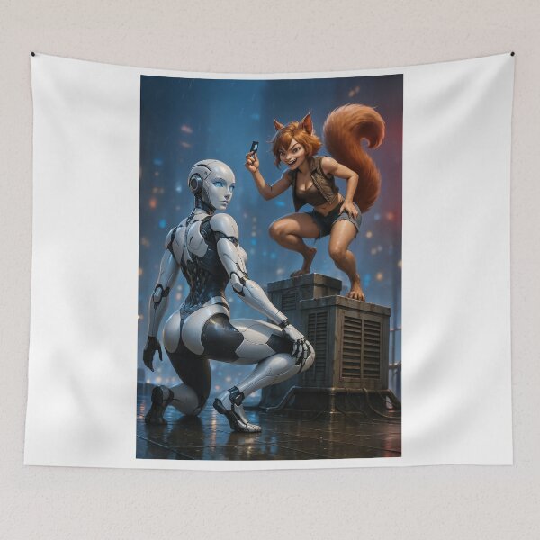 Item preview, Squirrel girl teasing an android  designed and sold by CathryneDelamort.