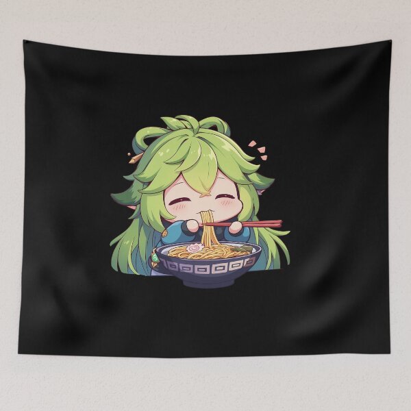 Item preview, Game Baizhu Chibi Green Healer Eating Ramen Genshin Impact Anime designed and sold by Raslbazola.
