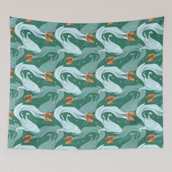 Item preview, Eastern vibes Lucky fishes with green background  designed and sold by dreamseller88.