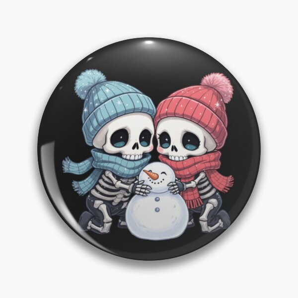 Item preview, Skeleton Couple Building a Snowman | Cute Kawaii Chibi Spooky Christmas Art designed and sold by ColorSplash123.
