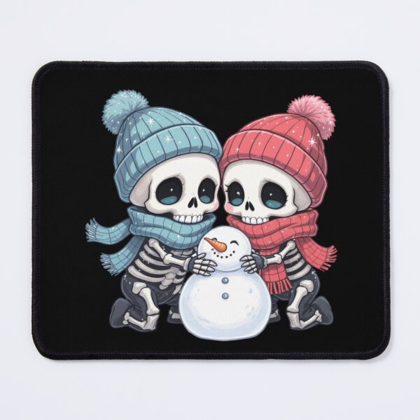 Item preview, Skeleton Couple Building a Snowman | Cute Kawaii Chibi Spooky Christmas Art designed and sold by ColorSplash123.