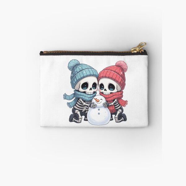 Item preview, Skeleton Couple Building a Snowman | Cute Kawaii Chibi Spooky Christmas Art designed and sold by ColorSplash123.