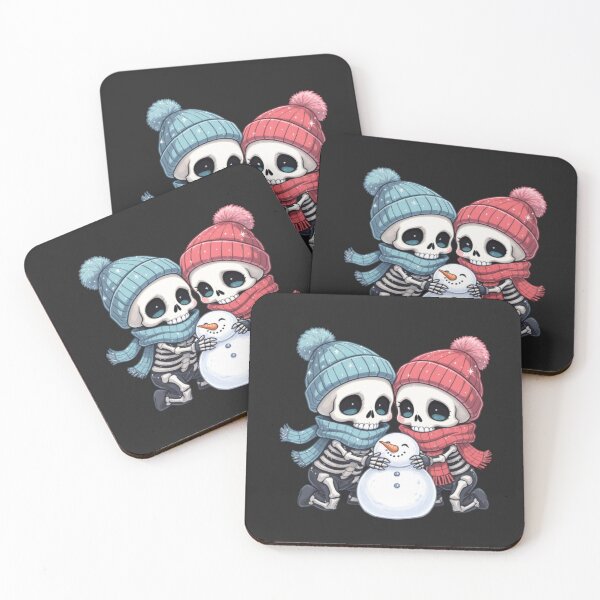 Item preview, Skeleton Couple Building a Snowman | Cute Kawaii Chibi Spooky Christmas Art designed and sold by ColorSplash123.