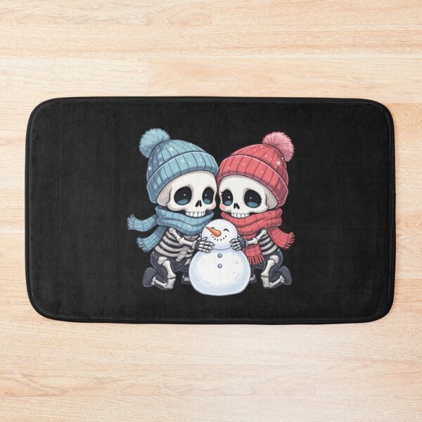 Item preview, Skeleton Couple Building a Snowman | Cute Kawaii Chibi Spooky Christmas Art designed and sold by ColorSplash123.