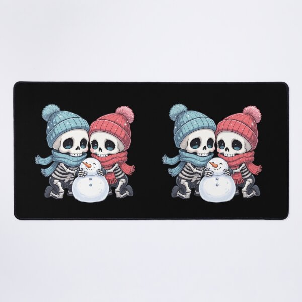 Item preview, Skeleton Couple Building a Snowman | Cute Kawaii Chibi Spooky Christmas Art designed and sold by ColorSplash123.