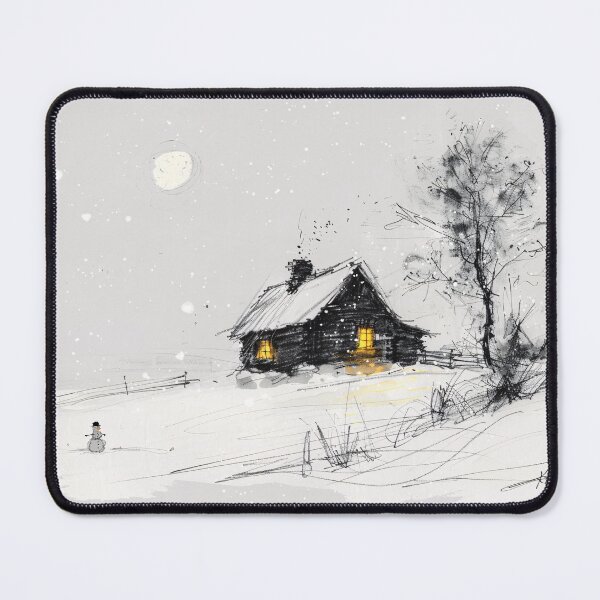 Item preview, Cozy Winter Cottage Scene — Peaceful Christmas Landscape designed and sold by SleekLineSketches.