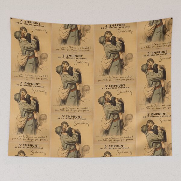 Item preview, French WWI Propaganda Poster | 3rd National Defense Loan Art | Soldier & Child Embrace | Vintage War Bond Print designed and sold by artofuniverse.
