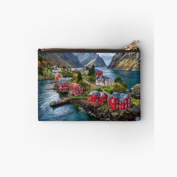 Item preview, Picturesque Fjord Village with Majestic Mountains designed and sold by Artessie.