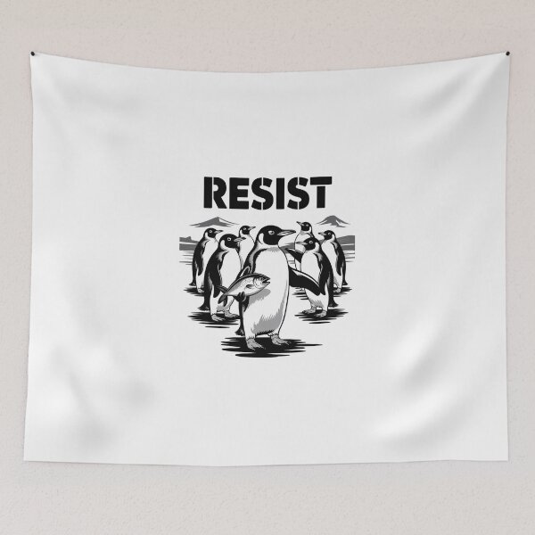 Item preview, Penguin Resist Penguins Protest Against Tariffs  designed and sold by ChristopStano.