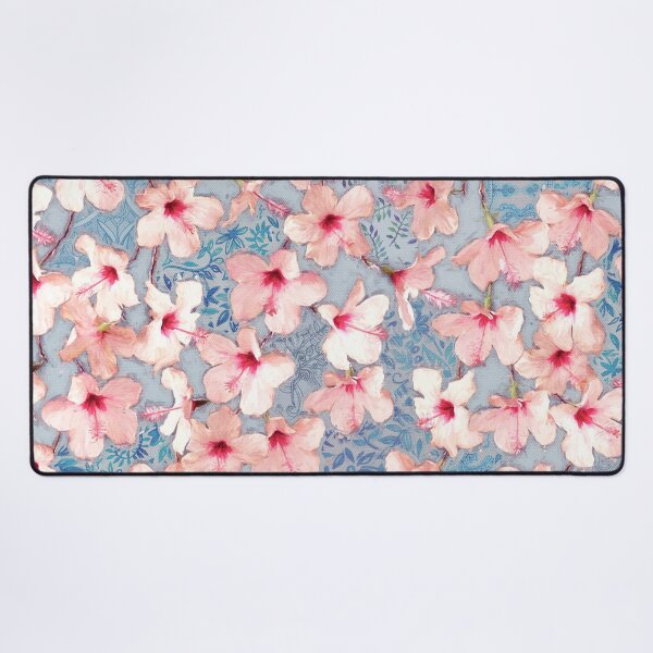 Item preview, Shabby Chic Hibiscus Patchwork Pattern in Pink & Blue designed and sold by micklyn.
