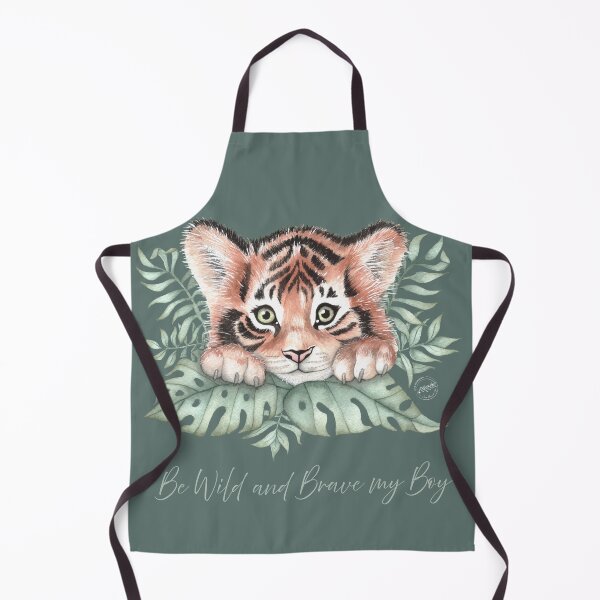 Item preview, Cute Tiger with Tropical leaves and Military Green Background designed and sold by CrisGHeer Art &Illustration.
