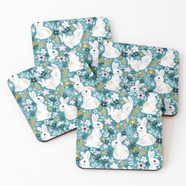 Item preview, White Chalk Bunny Floral on Teal designed and sold by micklyn.