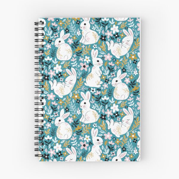 Item preview, Conejito de tiza blanca con estampado floral sobre fondo verde azulado designed and sold by micklyn.