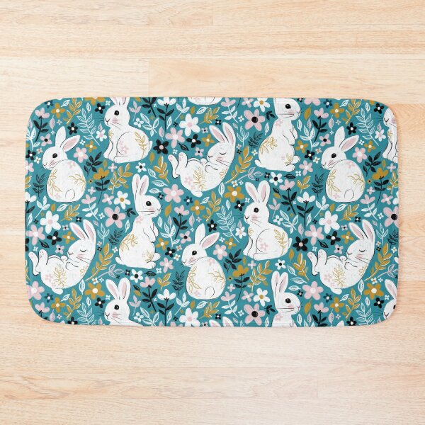 Item preview, White Chalk Bunny Floral on Teal designed and sold by micklyn.