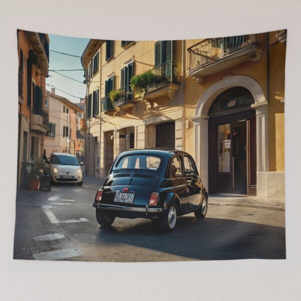 Item preview, Midnight Charm, Classic Black Fiat 500 in the Old Italian Town designed and sold by BlareBlare.