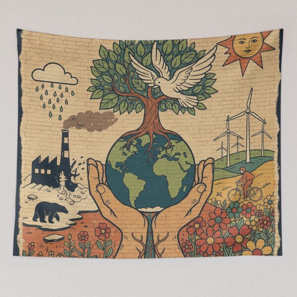 Item preview, Vintage Street Art Mural: The Climate Change Choice Between Nature and Industry Dichotomy Design designed and sold by ilkami.