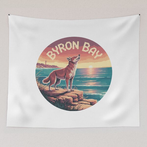 Item preview, Byron Bay Sunset Dingo – Retro Pixel Coastal Art designed and sold by CircinusStore.