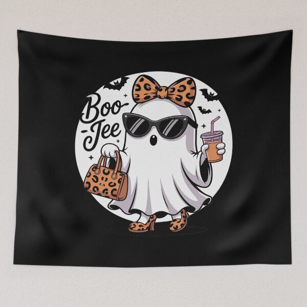 Item preview, Boo JEE Ghost with Coffee Coquette Bow Halloween Women Girl copy designed and sold by GGrizeldaRivas.
