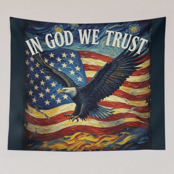 Item preview, "In God We Trust" Patriotic Eagle & Flag with Starry Swirls designed and sold by Syrupulse.