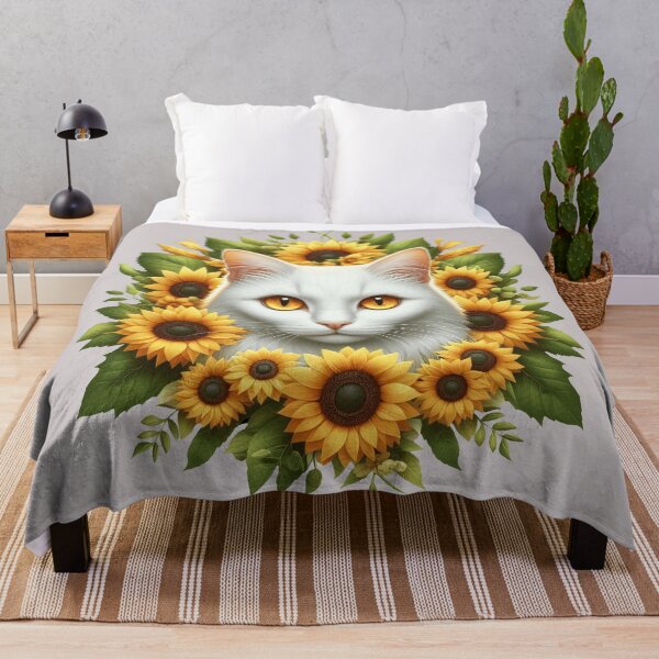Item preview, White Cat Among Sunflowers designed and sold by Art-Arcade6.