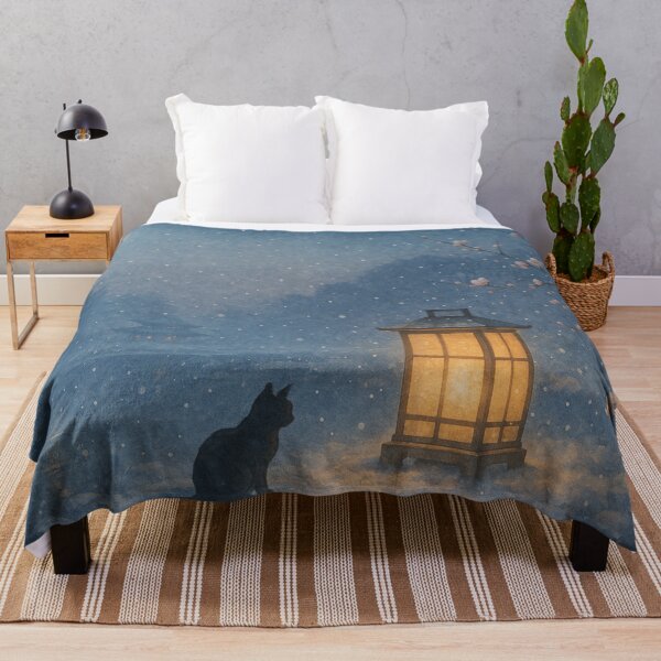 Item preview, Silent Eve — Zen Winter Night with Lantern and Cat designed and sold by TakaArtWorks.