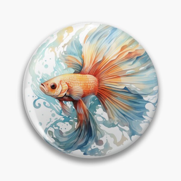 Artikelvorschau, Aquarell-Schleierfisch in Orange und Blau – Süßwasserfisch-Kunst entworfen und verkauft von MMPrintsDesign.