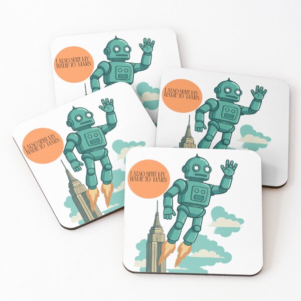 Item preview, Retro Robot Flying to Mars Cartoon Artwork designed and sold by DroolWorthyUS.