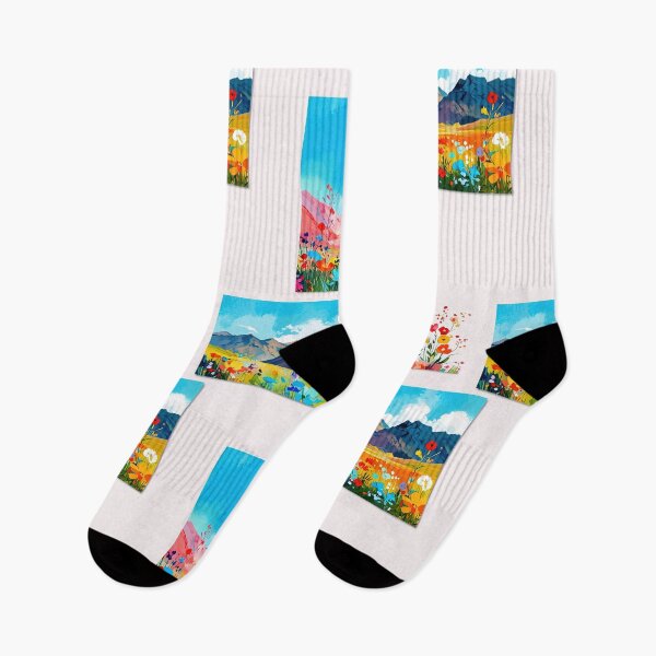 Item preview, Mountain Landscape Paintings with Colorful Florals Décor in Modern Wall Gallery designed and sold by CoolPixels.