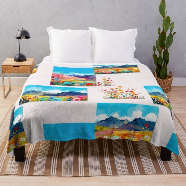 Item preview, Mountain Landscape Paintings with Colorful Florals Décor in Modern Wall Gallery designed and sold by CoolPixels.