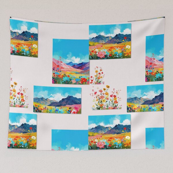 Item preview, Mountain Landscape Paintings with Colorful Florals Décor in Modern Wall Gallery designed and sold by CoolPixels.