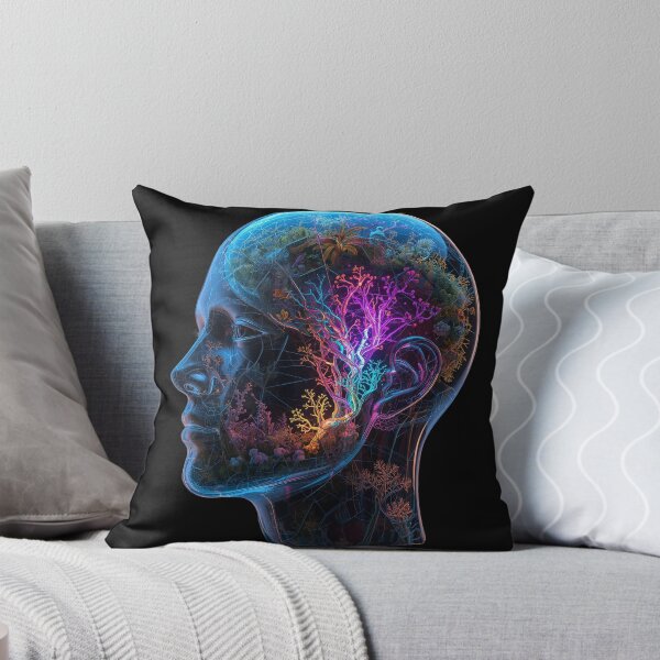 Item preview, Fractured Glass Head Filled with Neon Nature and Glowing Neural Connections – Surreal 3D Art designed and sold by PLUSHIWORLDtm.