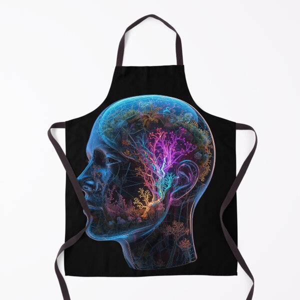 Item preview, Fractured Glass Head Filled with Neon Nature and Glowing Neural Connections – Surreal 3D Art designed and sold by PLUSHIWORLDtm.
