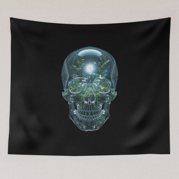 Item preview, The Bioluminescent Mind – Transparent Glass Skull with Living Light Nature designed and sold by PLUSHIWORLDtm.