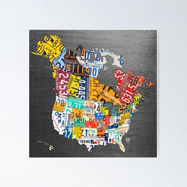 Item preview, License Plate Map of North America on Steel Background designed and sold by designturnpike.