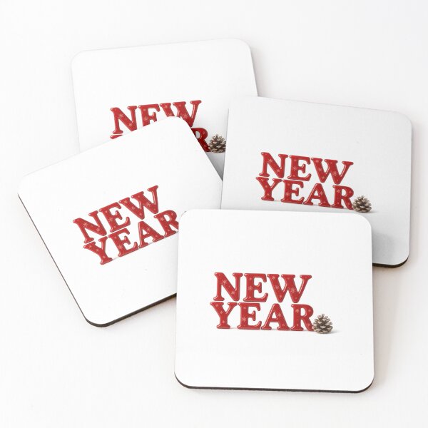 Item preview, New year text with festive red letters and pine cone on transparent background, AI generated designed and sold by dvoevnore.