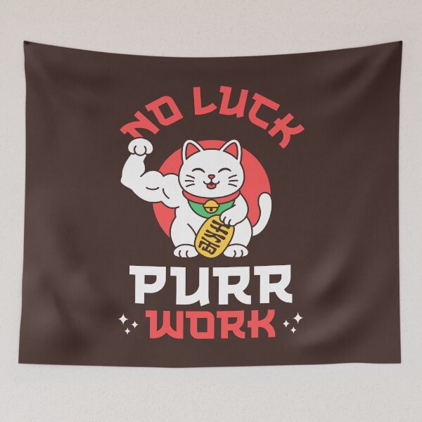 Item preview, No Luck Purr Work - Maneki Neko Flexing Cat Biceps Fitness Japanese Gym Pun designed and sold by Brogress Project.