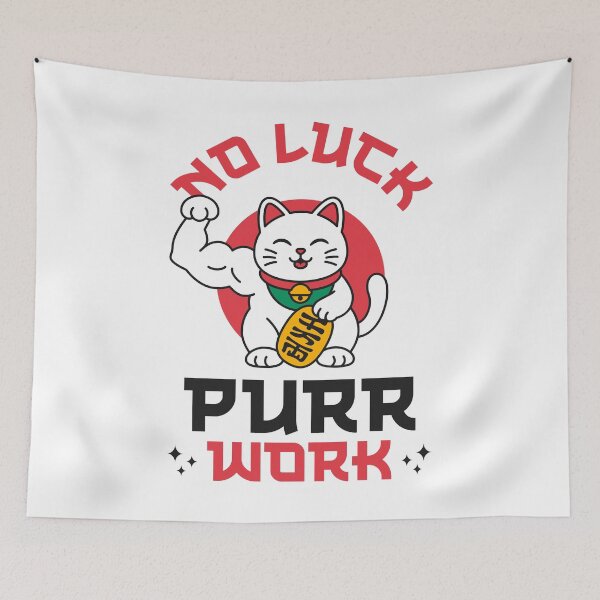 Item preview, No Luck Purr Work - Maneki Neko Flexing Cat Biceps Fitness Japanese Gym Pun designed and sold by Brogress Project.