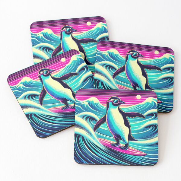 Item preview, "Surfing Penguin Vibes – Retro Sunset Wave Rider" designed and sold by Dogandesighn.