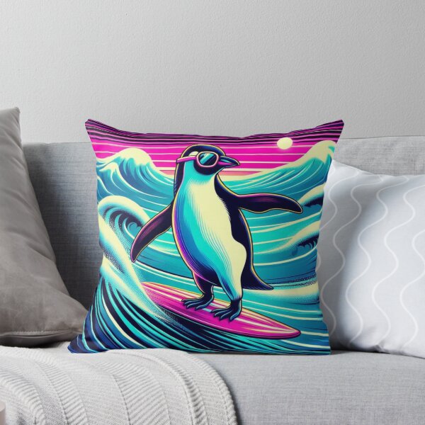 Item preview, "Surfing Penguin Vibes – Retro Sunset Wave Rider" designed and sold by Dogandesighn.
