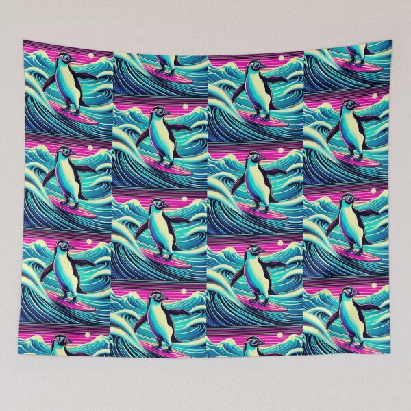 Item preview, "Surfing Penguin Vibes – Retro Sunset Wave Rider" designed and sold by Dogandesighn.