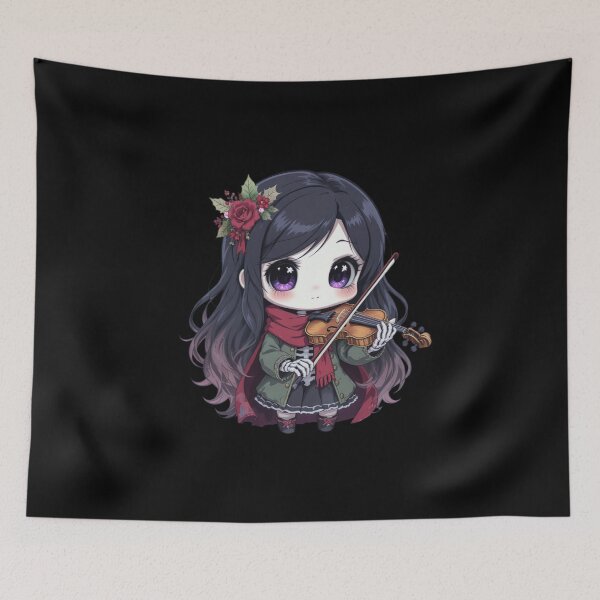 Item preview, Chibi Skeleton Violin Girl | Cute Kawaii Gothic Christmas Art designed and sold by ColorSplash123.