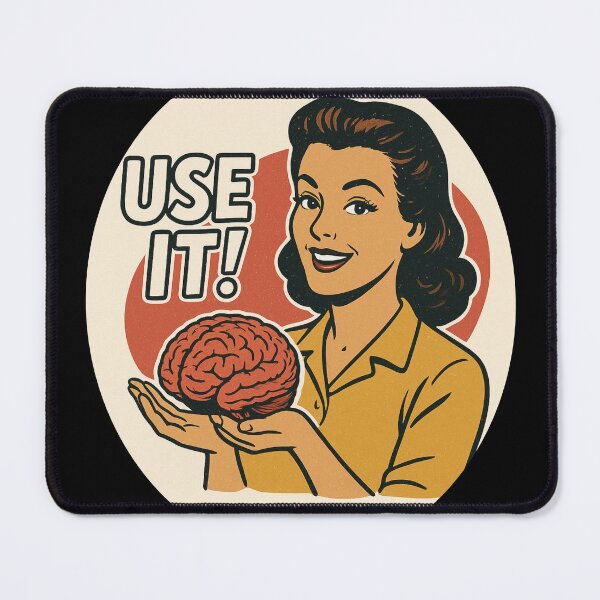 Item preview, Vintage “Use It!” Brain Retro Housewife Shirt – Funny 70s Style Ad Parody Tee designed and sold by Fiebertraum Fashion.