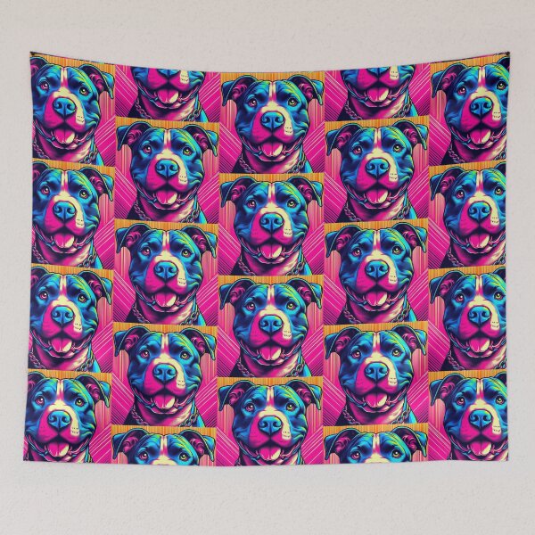 Item preview, "Colorful Pitbull Portrait – Neon Dog Pop Art" designed and sold by Dogandesighn.
