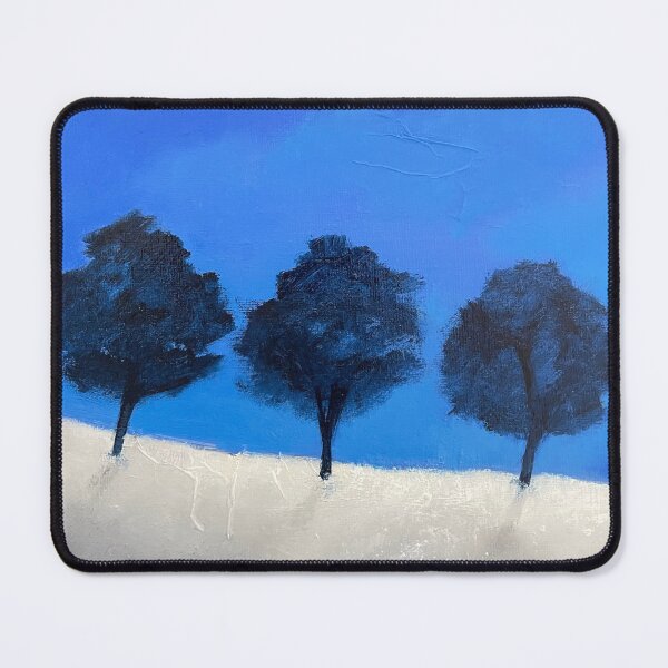 Item preview, Blue trees against an azure blue background and white sand designed and sold by Lydie Allaire Allaire.