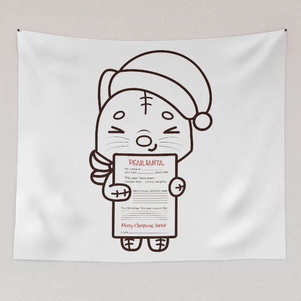 Item preview, A cute cat holding a letter for Santa Claus, Christmas coloring page designed and sold by IrinaCuteLab.