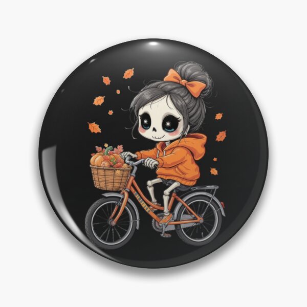 Item preview, Skeleton Girl on Bicycle | Cute Kawaii Spooky Halloween Art designed and sold by ColorSplash123.