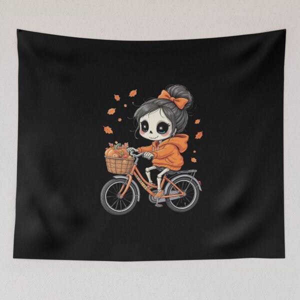 Item preview, Skeleton Girl on Bicycle | Cute Kawaii Spooky Halloween Art designed and sold by ColorSplash123.